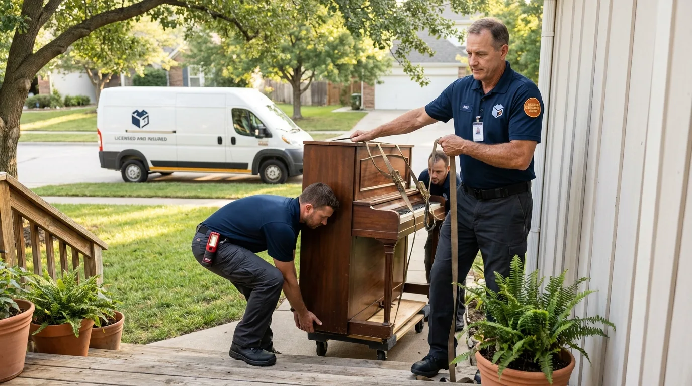 Licensed piano movers securing grand piano in Morehead, KY