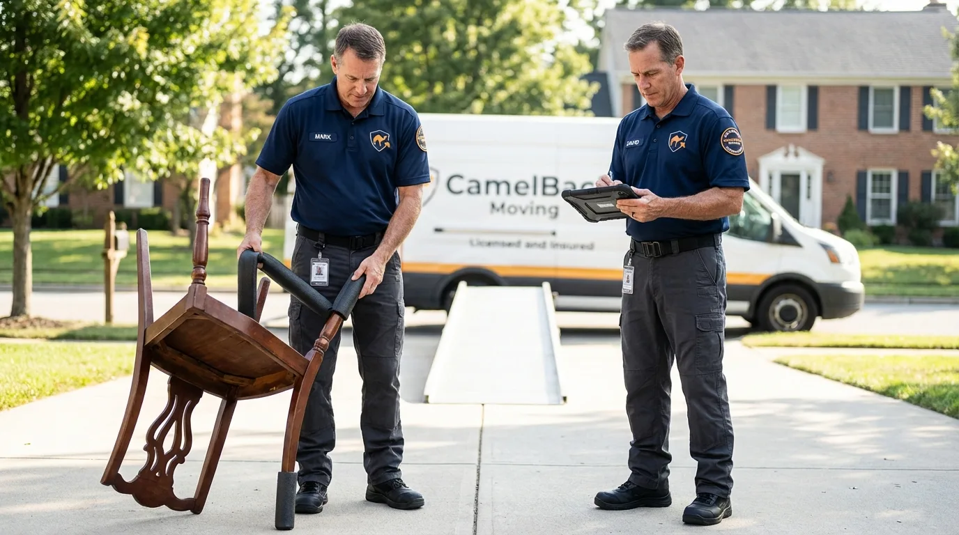 Movers inspecting furniture for damage prevention before loading in Morehead, KY